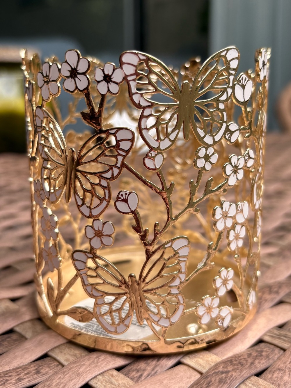 Bath & Body Works Gold Butterfly Floral Single Wick Candle Holder